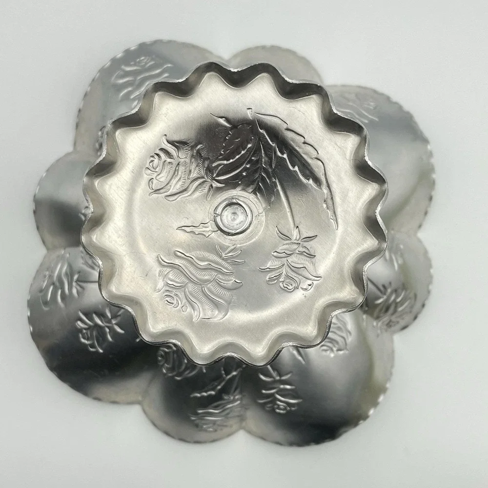Vintage‎ Aluminum Rose Compote Pedestal Candy Dish 7
